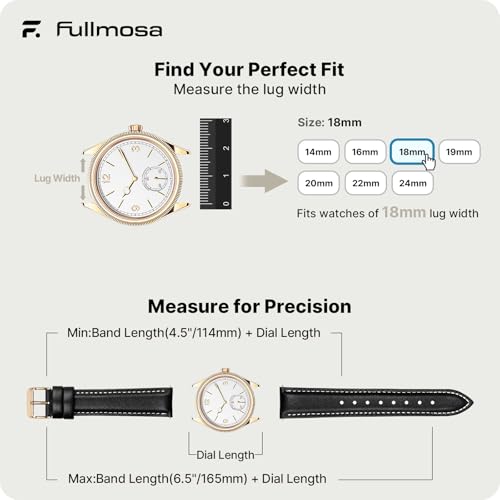 Image of Fullmosa 18mm Quick Release Leather Watch Band for Garmin | Traditional Smartwatch Replacement Strap for Garmin Venu 2S /3S /4(41mm) Women Men Formal Daily, Black&Rosegold Buckle