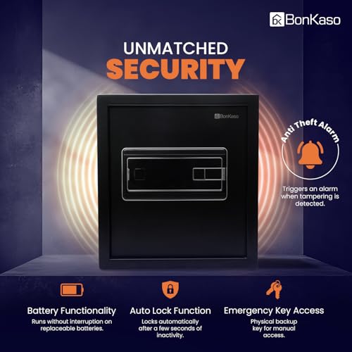 Image of BonKaso Safe Locker For Home, 33 Litres Locker Box For Money, Jewellery, Digital Electronic Safe Locker For Home & Office With Auto lock Function, Anti Theft Alarm And LED Display (Black)