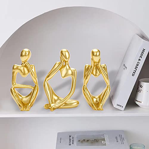Gold Thinker Statue Decor Modern Abstract Sculpture Set Of 3 Golden Resin Statues For Home Decor Bookshelf Office Desktop Living Room Shelf Accents Decor Statues And Sculptures Collectible Figurines #TOP1