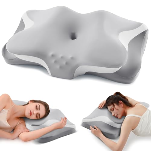 Cervical Neck Pillow for Pain Relief, Cooling Ergonomic Memory Foam Pillows for Sleeping, Contour Neck Support Pillow for Side Back Stomach Sleepers-Queen Size-Grey - image 1