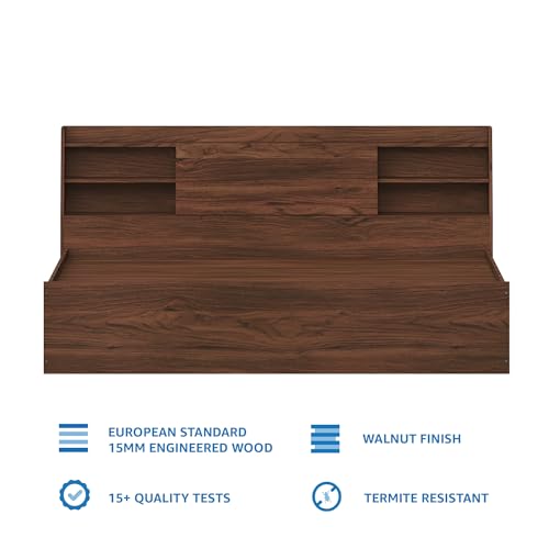 Image of Amazon Brand - Solimo Altamore Engineered Wood King Bed with Headboard and Box Storage (Walnut Finish)