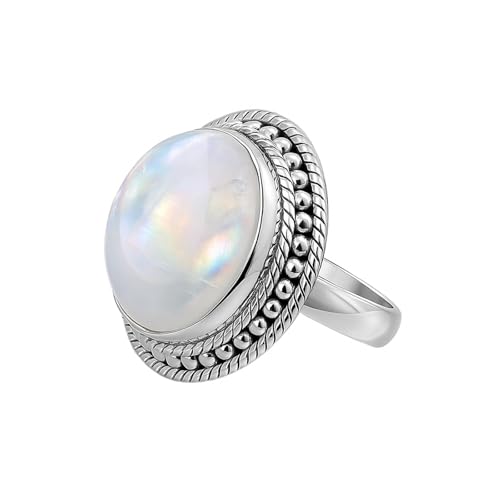 Bague argent 925 pierre de lune naturelle anti-oxydation taille 59