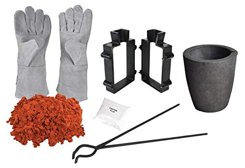 Sand Casting Set with 5 Lbs Petrobond Clay Sand Tongs. Safety Gloves, Graphite Crucible, Mold Frames, Parting Powder, & Flux for Melting Gold Silver Aluminum Brass Bronze Copper Metals
