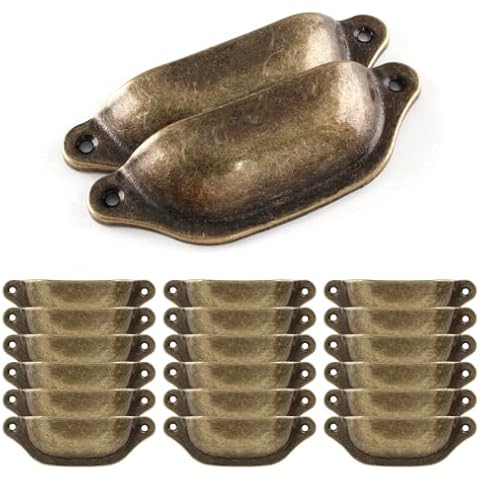 Zorveiio 20pcs Antique Bronze 3 Inch Hole to Hole Bin Cup Drawer Pulls, Vintage Kitchen Cabinets Furniture Wardrobe Medicine Pull Handle Cover