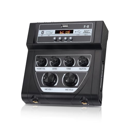 Mesa de Mezclas, Mini mezclador for exteriores, mezclador estéreo con entrada de micrófono dual, amplificador con efecto de grabación Bluetooth mp3