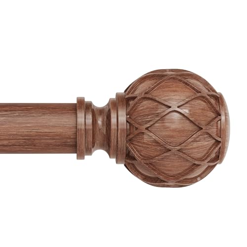 Wood Curtain Rods, 1'' Decorative Adjustable Farmhouse Boho Curtain Rod