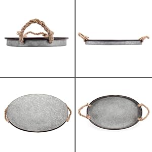 Hipiwe Galvanized Metal Iron Oval Tray with Rope Handle Farmhouse Serving Tray Rustic Industrial Decorative Centerpiece for Coffee Table Weddings and Parties Decor, Large Hipiwe Galvanized Metal Iron Oval Tray with Rope Handle Farmhouse Serving Tray Rustic Industrial Decorative Centerpiece for Coffee Table Weddings and Parties Decor Large