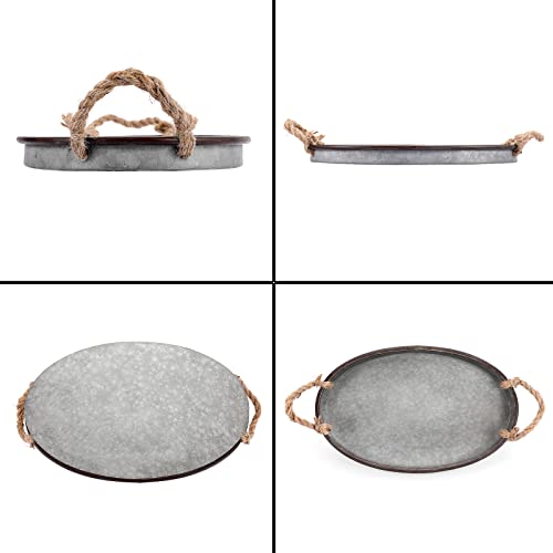 Hipiwe-Galvanized-Metal-Iron-Oval-Tray-with-Rope-Handle-Farmhouse-Serving-Tray-Rustic-Industrial-Decorative-Centerpiece-for-Coffee-Table-Weddings-and-Parties-Decor-Large Hipiwe Galvanized Metal Iron Oval Tray with Rope Handle Farmhouse Serving Tray Rustic Industrial Decorative Centerpiece for Coffee Table Weddings and Parties Decor Large
