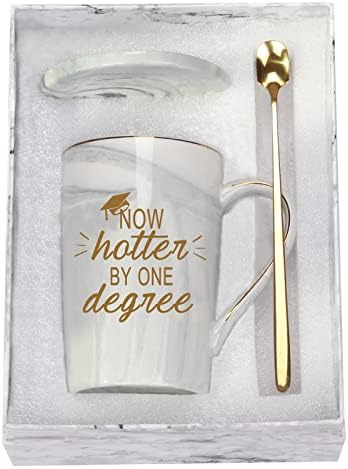 Graduation Gifts for Him Her Now Hotter by One Degree Mug Gifts for College High School Graduates Men's Female College High School Graduation Gifts for Friends 14 Ounce Grey with Box Spoon Coaster