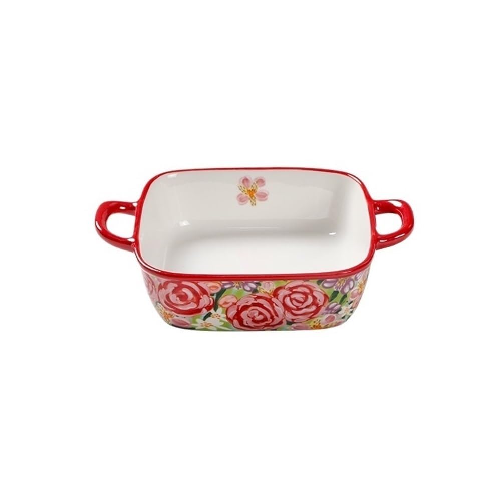 OLSKFUH Kitchen 1000Ml Underglaze Color Hand-Painted Double Ear Ceramic Baking Tray Suitable For Household Ovens Microwave And Square Plates Cooking,