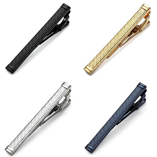MOZETO Tie Clips for Men, Black Gold Blue Gray Silver Tie Bar Set for Regular Ties, Luxury Box Gift Ideas (Shining Style)