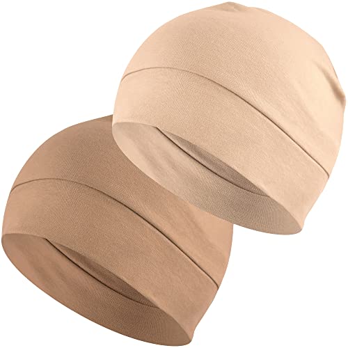 Image of Headshion Cotton Skull Caps for Men Women,2-Pack Lightweight Beanie Sleep Hats Breathable Helmet Liner