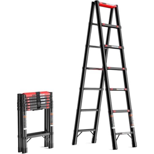 Vzfv 伸縮アルミはしご 折りたたみ脚立 5段踏み台 軽量 1.7m 最大耐荷重150kg 自動/安全ロック 安全クロスバー スライド式 安定設計 持ち運びに便利 屋内外兼用 ロフト/ホーム/オフィス用 (2.0 m)