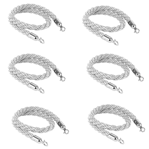 CAIFEXUE 1/1.5/2/2.5/3.0M 6 Pcs Silvery Stanchion Rope Queue Barrier Ropes,Rope/Braided Hemp Rope,Hanging Rope for Movie Theaters,Weddings,Crowd Control Stanchion Ropes/Siery/2M