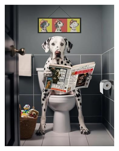Affiche de salle de bain amusante chien lisant le journal 40x60cm pour déco originale