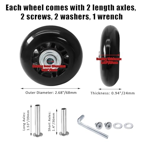 Image of Luggage Wheels Replacement, 68 x 24mm, Black Rubber, 2pcs