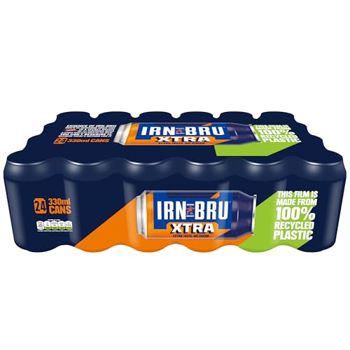 IRN-BRU XTRA, 24 Pack Zero No Sugar & Low Calorie Fizzy Drinks Multipack Cans with XTRA Taste - 24 x 330ml Cans