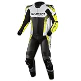 SHIMA STR 2.0 Motorradkombi - Leder, Sport Kombi mit Rücken-, Ellbogen-, Knie-, Hüft- und Schulterprotektoren, perforiertes Leder, 2-teiligen, Jacke und Hosen (50, Fluo)