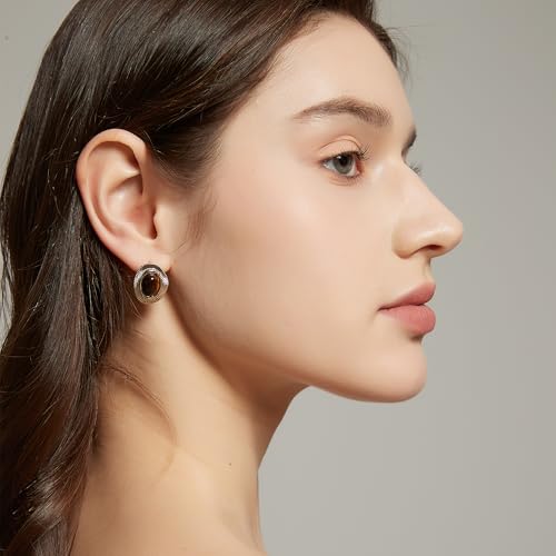 Tiger Eye Stud Earrings for Women Gold Post Earring Round Gemstone Earrings Vintage Elegant Jewelry Boho Earring for Women2