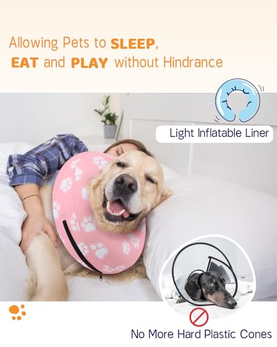 Image of Supet Inflatable Dog Cone Collar for Large Medium Small Dogs, Soft Cone Collar for Dogs Cats, ECollar Doggie Neck Donut Dog Cone Alternative After Surgery