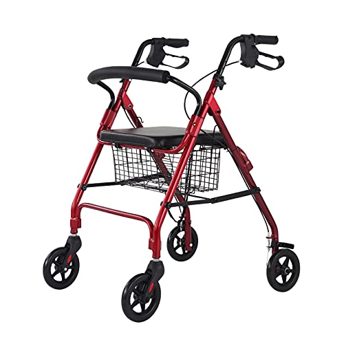 Andador con 4 ruedas para personas mayores y discapacitados, plegable y ajustable en altura, ayuda para caminar con cesta y asiento acolchado, doble comodidad