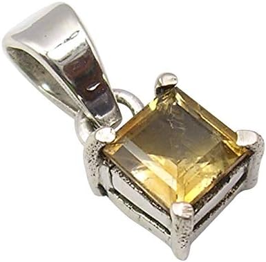 Citrine Prong Setting Pendant 0.6" 1.4 Grams Sterling Silver Stone Gift Cyber Sites
