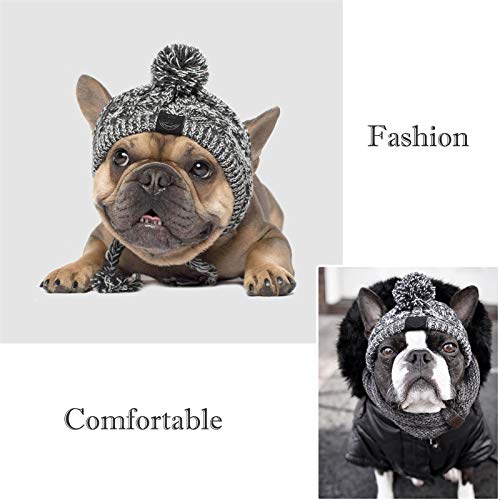 SEIS Winter Dog Knitted Hat with Puffball Warm Pet Cap Fashion Gray Cat Headband Protector for Small Medium Large Dogs… - Image 4