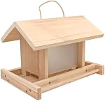Hanging Wooden Bird Feeder Outdoor Large Capacity Wood Birdfeeder for Feeding Garden Wild Birds Finches Robin Sparrow Blue Jay Chickadees (Light Wood Color, Rectangle with Flat Side Panel)