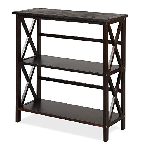 Tangkula 3-Tier Bookcase and Bookshelf, Wooden Open Shelf Bookcase, X-Design Etagere Bookshelf