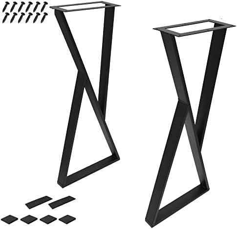 Warmaxx Z Type Iron Furniture Table Legs 32 inch H Heavy Duty Black Metal Legs, Industrial Square Tube Sturdy Legs for Entry Side Table Computer Dinning Table, 14"W Office Desk legs 2 Pcs with Screws