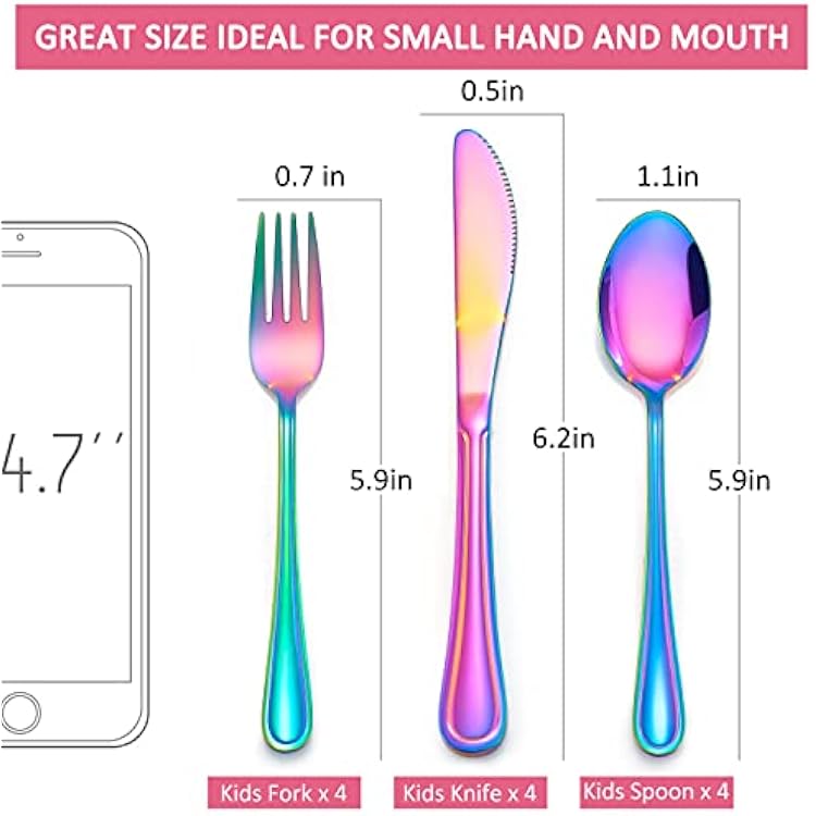 LIANYU 15-Piece Rainbow Kids Silverware Set, Stainless Steel Toddler Utensils Flatware Set, Child Cutlery Tableware Set for 5, Include knife Fork Spoon, Mirror Finished, Dishwasher Safe