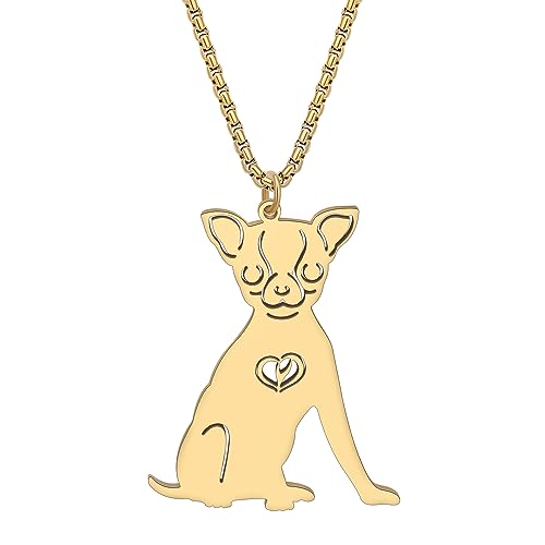 DALANE Collier de Chien Collie en Acier Inoxydable Plaqué Or 18K Pendentif Chiot Bijoux pour Animaux Chihuahua Cadeaux pour Femmes Filles Amoureux des Chiens (Chihuahua Plaqué Or)