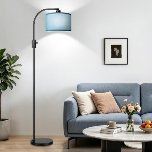 Image of Nintiue Dimmable Black Floor Lamp, 1200 Lumens LED Edison Bulb Included, Arc Gold Floor Lamps for Living Room Modern Standing Lamp with Sky Blue Shade