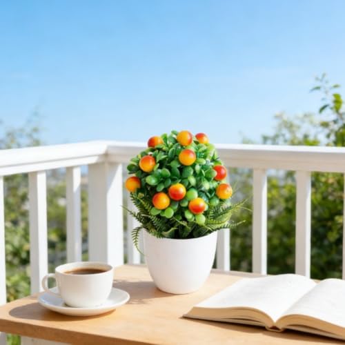 Plante fruitée artificielle rouge vin à 6 branches avec pot esthétique