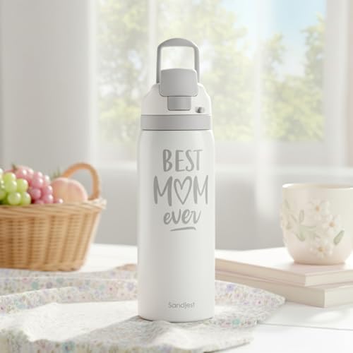 Image of Mom Insulated Stainless Steel Water Bottle with Straw for Sports and Travel, Best Mom Ever, 32oz, Gifts for Women Mother's Day Birthday Christmas