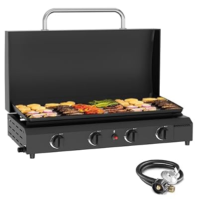 SKOK 4 Burners Outdoor Tabletop Gas Griddle with Hood, Flat Top Grill