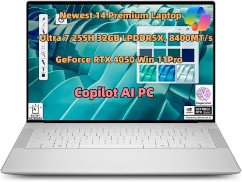 NewDe.l.l 14 Premium (Replace XPS14) High Performance Laptop 14.5" 2K Display Ultra 7 Processor 255H 32GB RAM 1TB SSD Geforce RTX 4050 Graphics Backlit RGB IR Cam WiFi 7 Fingerprint Copilot Win 11Pro