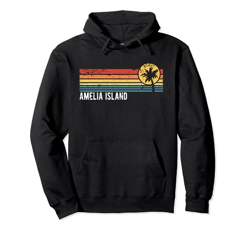 Amelia Island Florida Retro Sunset Diseño de estilo envejecido Sudadera con Capucha