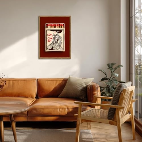 Vintage Western Cowgirl Wall Art Trendy Southwest Cool it Cowboy Matchbox Wall Decor Picture Coastal Cowgirl Poster Canvas Painting Print for Living Room Bedroom 12x16 inch Wood Framed by XIYHArt - Used condition - Image 5