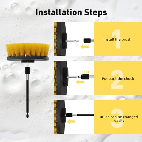 CasaCulina 7 Pack Drill Brush Attachment Set, Drill Cleaning Brush Attachment Multi-Purpose Drill Scrub Brushes with Extend Rod Kit for Grout, Shower, Floor, Tile, Car, Bathroom and Kitchen Surface