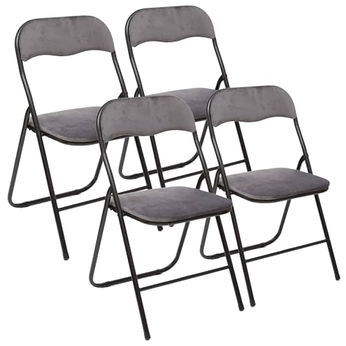 WELL HOME - Set de 4 sillas 44x52x73cm Plegables de Terciopelo gris