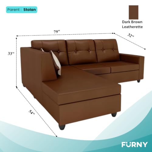Image of FURNY Nathanie 4 Seater Leatherette LHS L Shape Sofa Set (Left Facing-Brown) | Durable Comfort | Modern Design | Ideal for Living Room