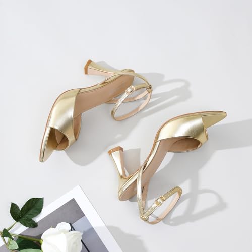 Image of Susanny High Heels for Women Pointed Open Toe Strappy Chunky Block Heels Ankle Strap Stiletto Kitten Heeled Sandals Wedding Bridal Party Prom Sexy Dress Shoes