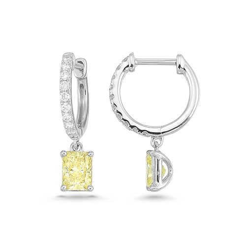 IGI Certified 1 1/4 Carat Lab Grown Diamond Hoop Earrings for Women I 14k White Gold Huggie Earrings for Her (G-H, VS1-VS2, 1.28 cttw) Yellow Diamond Dangling Charm I Hinged Hoops - Main Image