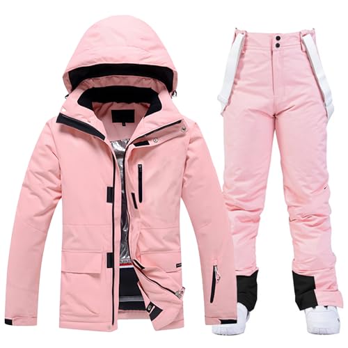 GS SNOWING Women's Ski Jackets and Bib Pants Set Windproof Waterproof Insulated Snowsuit