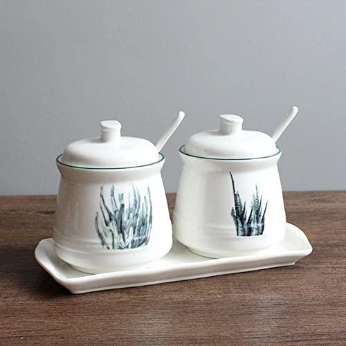 MZLXDEDIAN Jarra de condimento de porcelana 2 pacote, caixa de tempero de cerâmica com bandeja de ba