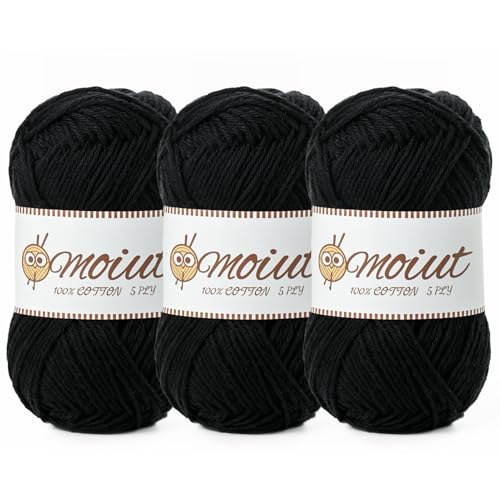 Image of 3 Pack Cotton Yarn for Crocheting, Baby Yarn for Crocheting Soft, 393yds / 5.29oz Fluffy Amigurumi Crochet Yarn, 5 Ply 100% Milk Cotton Yarn for Puzzle、Socks、Clothes(3 Black)