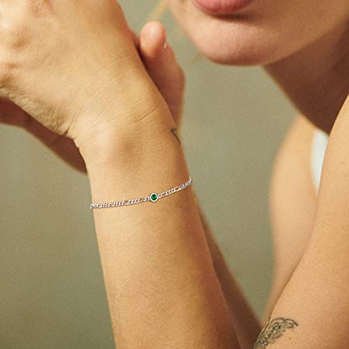 Chicsilver September Birthstone Bracelet For Women 925 Sterling Silver 3Mm Round Cubic Zirconia Cz Created Sapphire Figaro Chain Bracelet Birthday Jewelry Gifts #TOP1