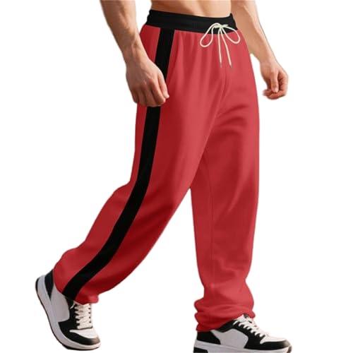 crazynekos Fashion Sweatpants for Men Drawstring Athletic Pants Side Stripe Jogging Trousers Baggy Wide Leg Lounge Long Pants
