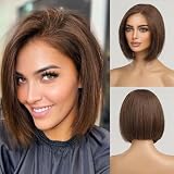 HAIRCUBE Brown Bob Wigs for Women Lace Front Wig Shoulder Length Straight Hair Side Parting